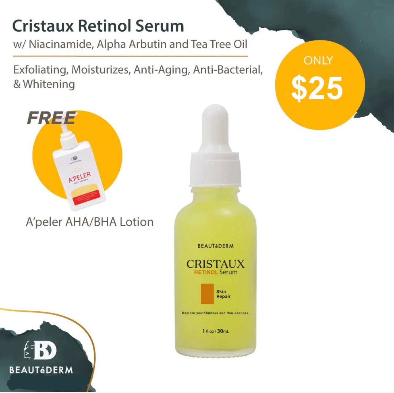 Cristaux Retinol Serum 30ml with FREE Night cream 2 (10grams)