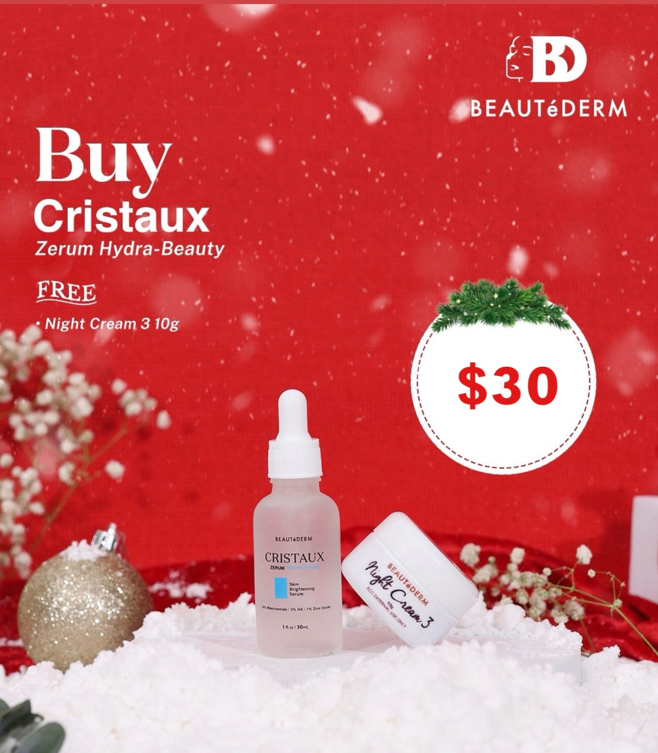 Cristaux Zerum Hydra-beauty Skin Brightening Serum 30ML with FREEBIE