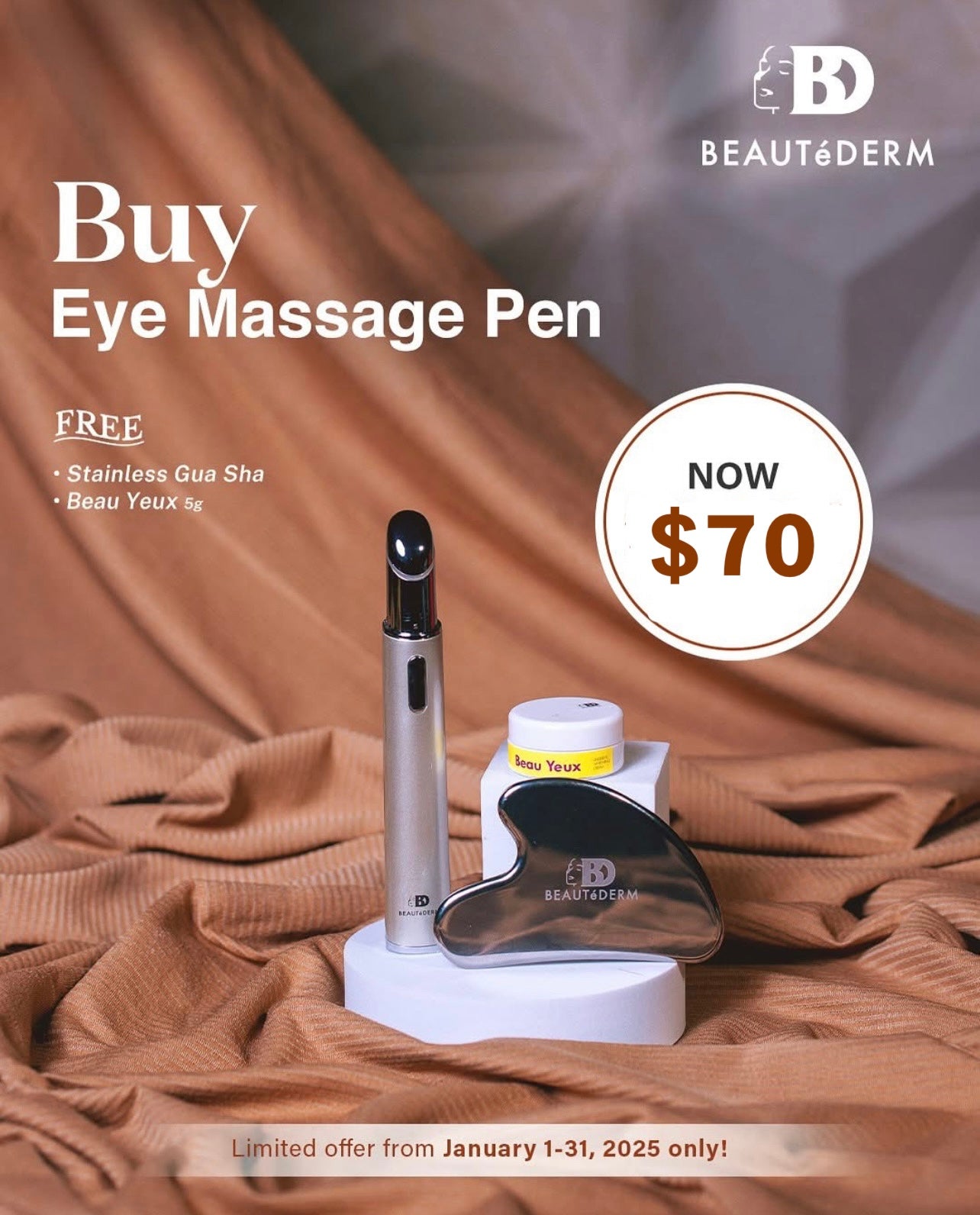 Eye Massage Pen with FREE Stainless Gua Sha and 5gm Beau Yeux Undereye Cream