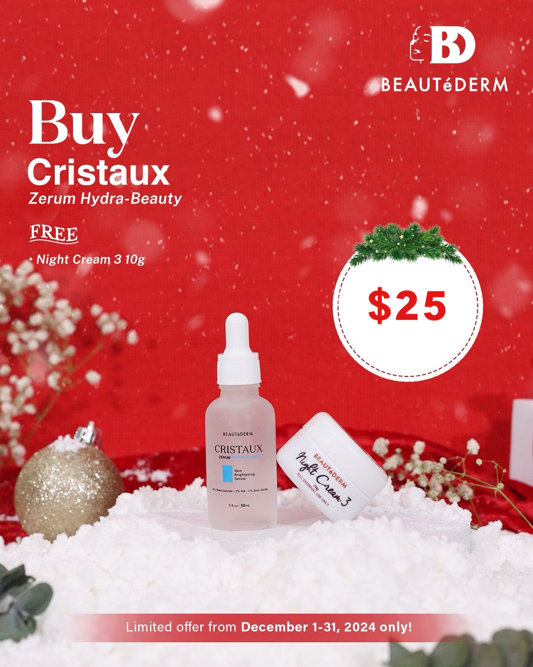 Cristaux Zerum Hydra-beauty Skin Brightening Serum 30ML with FREE Night Cream 3 (10gm)