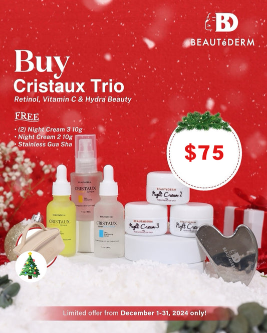 3 Cristaux Serums with FREE 2 Night Cream 3 (10gms), 1 Night Cream 2 (10gm), Stainless Gua Sha, Pouch